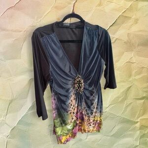 VENUS Black and Multicolor Embellished Blouse